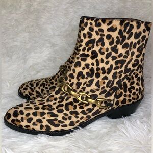 Coach Leopard Print Ankle Boots with Gold Chain size 9.5